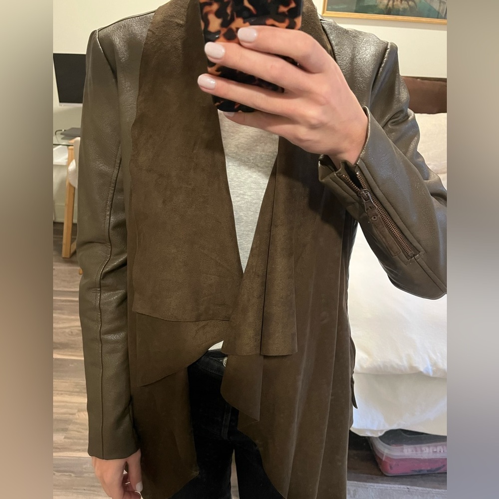 Blanc noir draped brown leather jacket